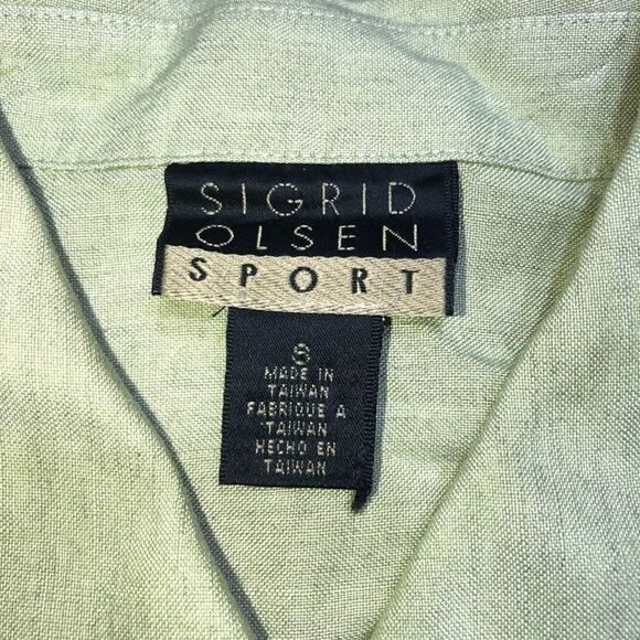 Sigrid Olsen Sport Womens Small Shirt Green Button Up Linen Blend MOP. - Picture 3 of 5